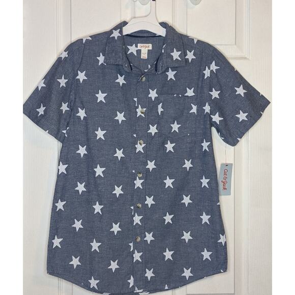 Cat & Jack Boys Cruise Blue White Stars Button Up Dress Shirt XL 16 - Picture 3 of 12